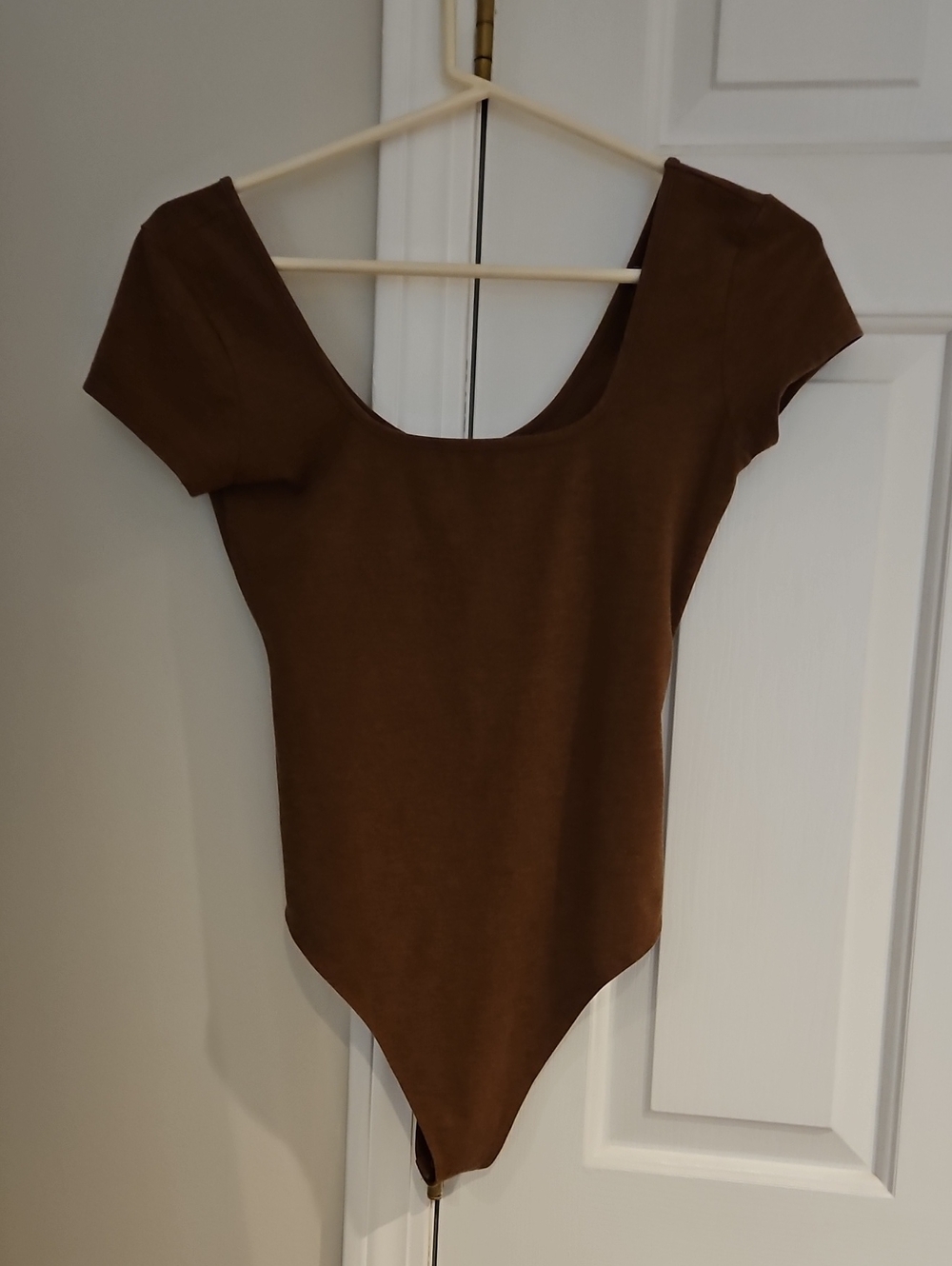 American Eagle Square Neck Thong Short Sleeve Bodysuit Brown Small S